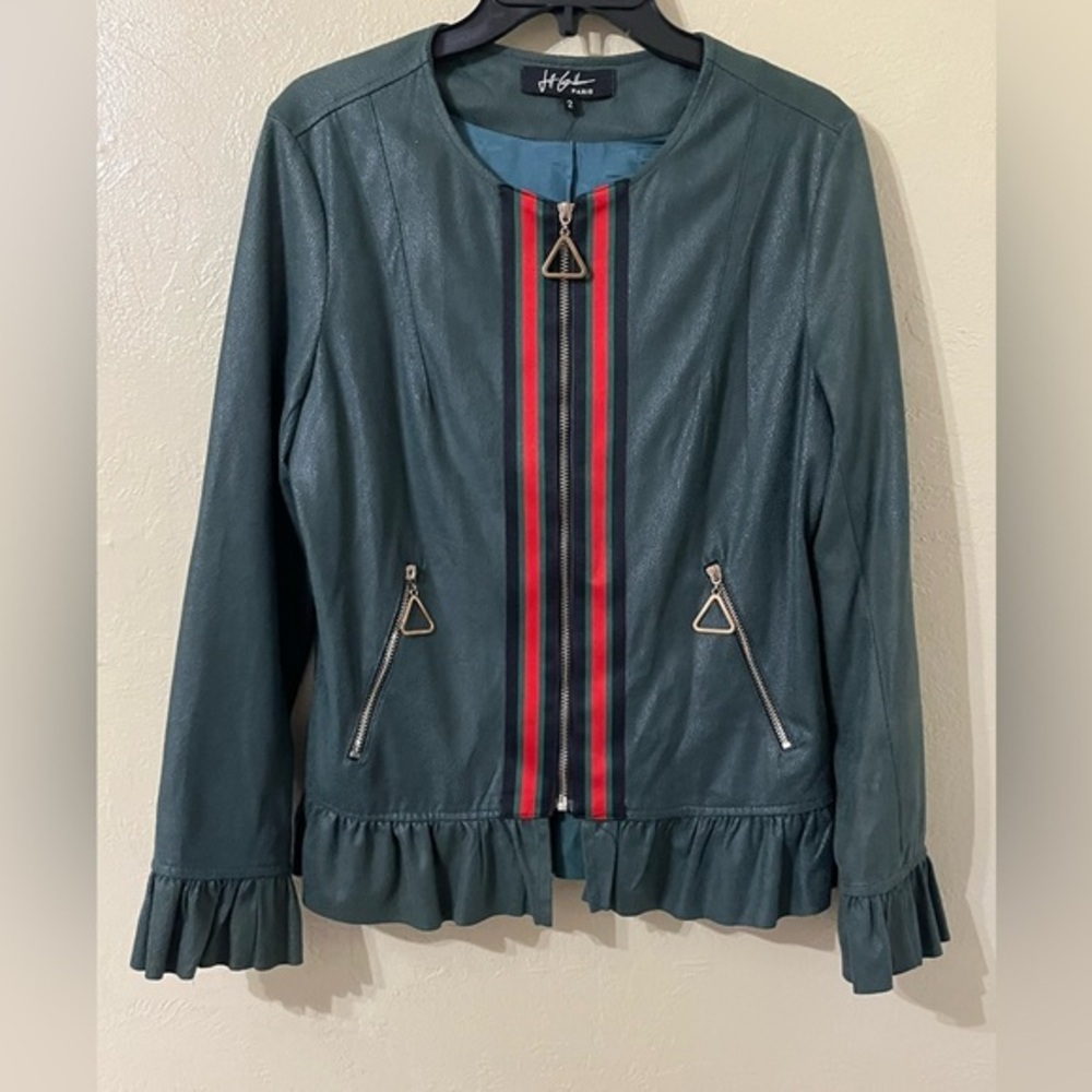 Jeff Gallano Paris Zipper Ruffle Faux Suede Jacket Size 2 Designer Classic